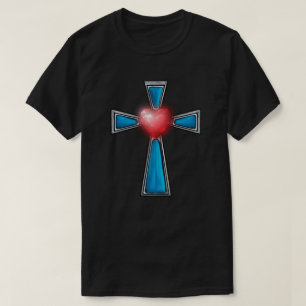 T-shirt Croix Bleue Pierres Ruby Coeur Rouge