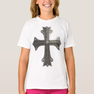 T-shirt Croix celtique en argent ornée avec motif de nœud