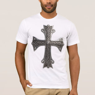 T-shirt Croix celtique en argent ornée avec motif de nœud