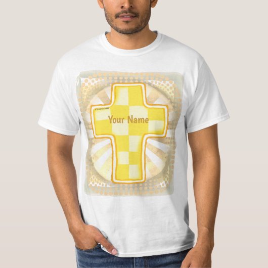 T-shirt Croix chrétienne à damier jaune (Devant)
