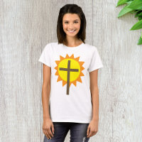 Croix chrétienne avec soleil jaune et rayons orang