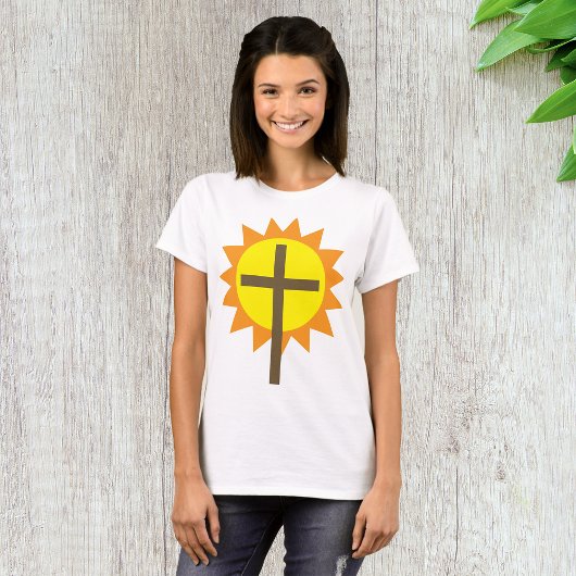 T-shirt Croix chrétienne avec soleil jaune et rayons orang