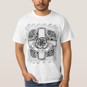t-shirt Croix chrétienne filigranée rose