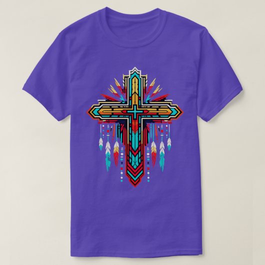 T-shirt Croix colorée avec plumes (Design devant)