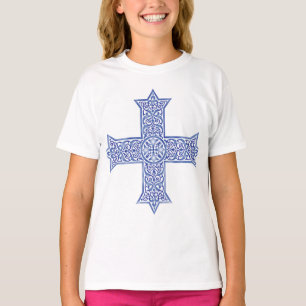 T-shirt Croix copte d'art en Lapis Bleu Premium