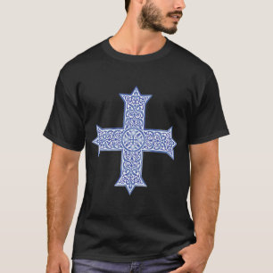 T-shirt Croix copte d'art en Lapis Bleu Premium
