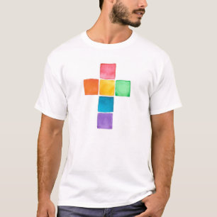 T-shirt Croix d'arc-en-ciel, carrés d'aquarelle