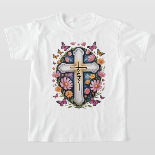 T-shirt Croix de foi florale (Poser)