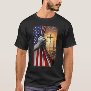 T-shirt Croix de Jésus chrétien Drapeau américain patrioti
