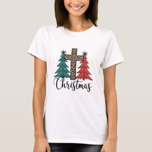 T-shirt Croix de léopard Arbres de Noël Chrétiens