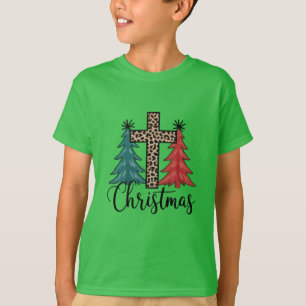 T-shirt Croix de léopard Arbres de Noël Chrétiens