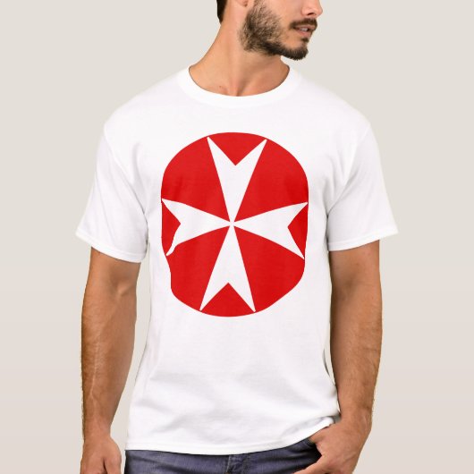 T-shirt Croix de Malte v2 (blanc sur rouge) (Devant)