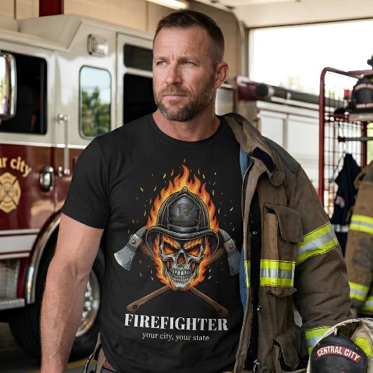 T-shirt Croix d'Enfer de Crâne de Flamme de Pompiers Perso