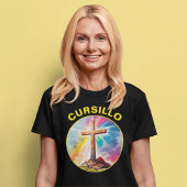 T-shirt Croix en bois Cursillo avec arc-en-ciel et nuages
