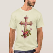 T-shirt Croix en bois élégante aux fleurs roses (Devant)