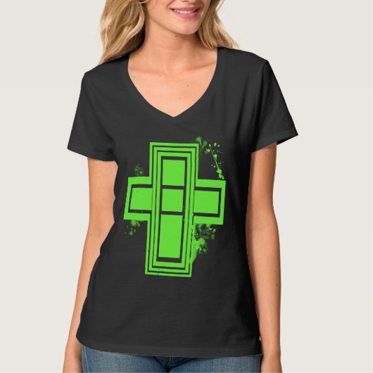 T-shirt croix graffiti vert citron (Devant)