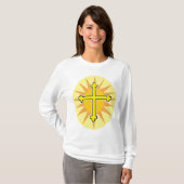 T-shirt Croix jaune boutonné Soleil levant Foi chrétienne (Devant entier)