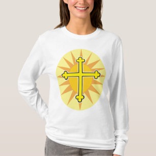 T-shirt Croix jaune boutonné Soleil levant Foi chrétienne