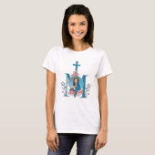 T-shirt Croix mariale catholique Vierge Marie Roses roses  (Devant entier)