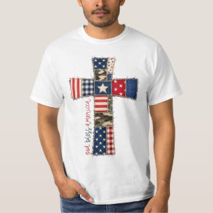 T-shirt Croix patchwork Dieu bénisse l'Amérique