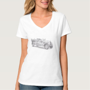 T-shirt croquis au crayon de camion de pompiers vintage de