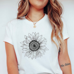 T-shirt Croquis de tournesol ; Été botanique