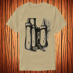 T-shirt Croquis noir et blanc du château Art AI
