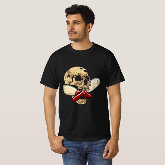 T-shirt Cross Pins Bowling Retro Skull Skeleton Head Hallo (Devant entier)