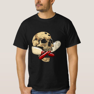 T-shirt Cross Pins Bowling Retro Skull Skeleton Head Hallo