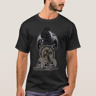 T-shirt Crow Moon Coffin Halloween Crâne Éffrayant Corbeau