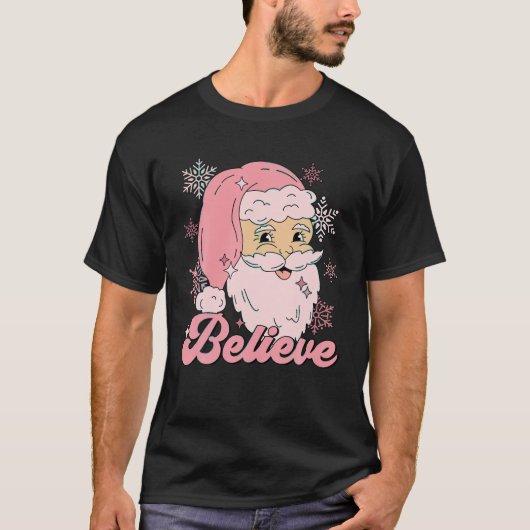 T-shirt Croyez Funny Pink Santa Claus Happy Retro Christm (Devant)