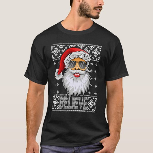 T-shirt Croyez Père Noël Lunettes de soleil UGLY Noël Fami (Devant)