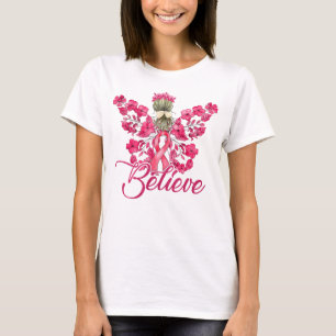 T-shirt Croyez Pink Ribbon Angel & Fleurs Cancer du sein