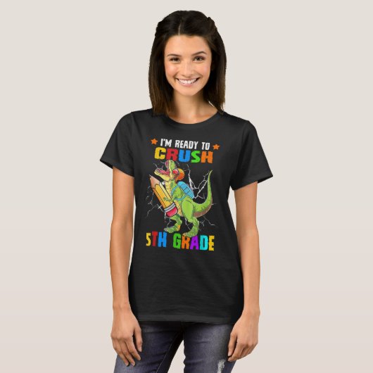 T-shirt Crush 5th Grade Dinosaur Backpack Pencil Back To S (Devant entier)