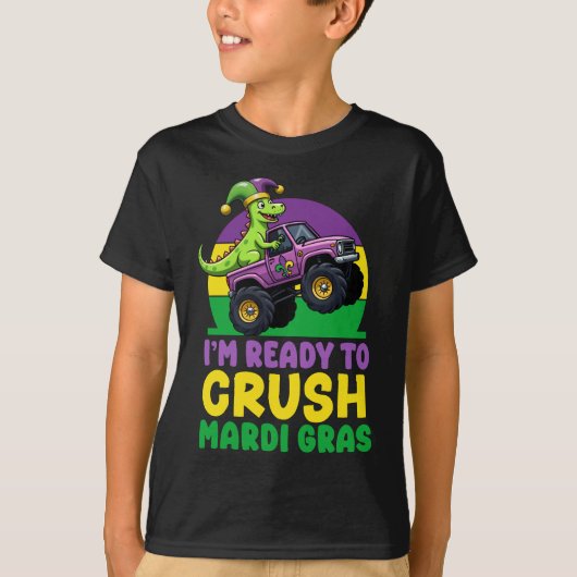 T-shirt Crush Mardi Gras Monster Truck Dinosaur t rex Todd (Devant)