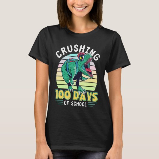 T-shirt Crushing 100 Days of School Dinosaur Rex Dino Boys (Devant)