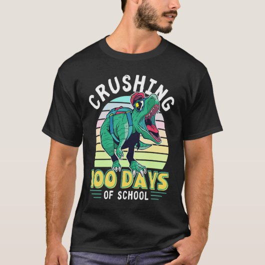 T-shirt Crushing 100 Days of School Dinosaur Rex Dino Boys (Devant)