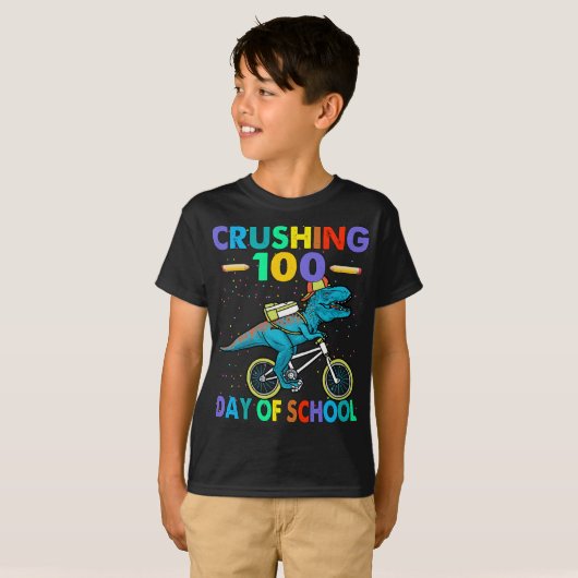 T-shirt Crushing 100 Jours De Dinosaure Scolaire Enseignan (Devant entier)