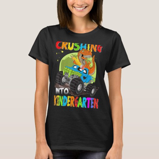 T-shirt Crushing Into Kindergarten Monster Truck Dinosaur  (Devant)