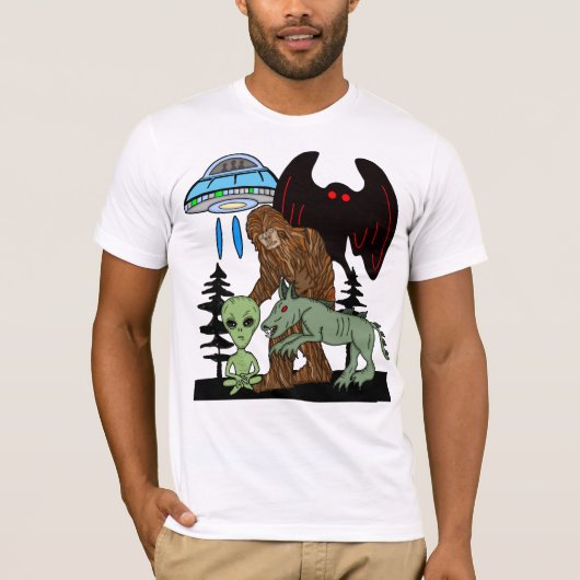 T-shirt Cryptid Big Foot Alien Mothman UFO Chupacabra (Devant)