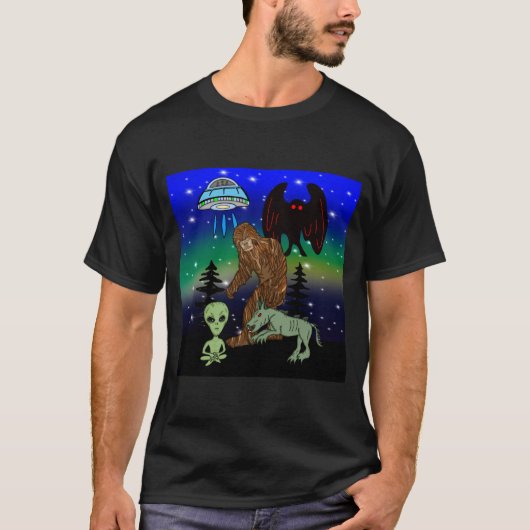 T-shirt Cryptid Big Foot Alien Mothman UFO Chupacabra (Devant)