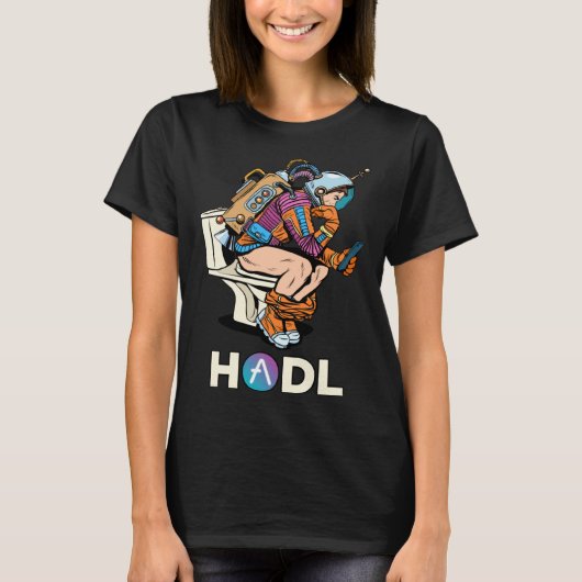 T-shirt Cryptocurrency Aave HODL Space Man On Toilet Merch (Devant)