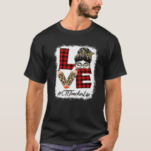 T-shirt CTE Teacher Love Messy Bun Leopard Buffalo Retour