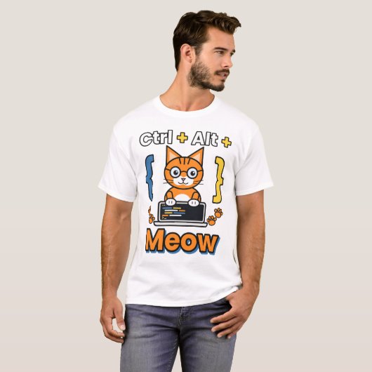 T-shirt Ctrl Alt Meow Chat Programmeur Code (Devant entier)