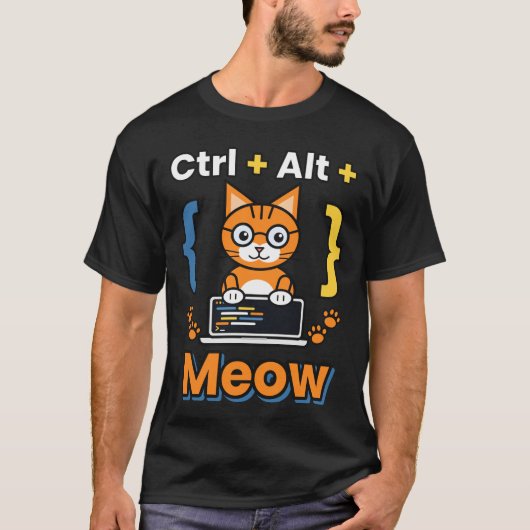 T-Shirt Ctrl Alt Meow Programmeur Chat Code Geek (Devant)