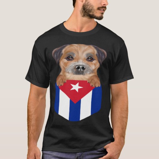 T-shirt Cuba Flag Border Terrier Dog In Pocket (Devant)