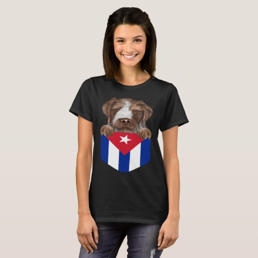 T-shirt Cuba Flag German Wirehaired Pointer Dog In Pocket (Devant entier)