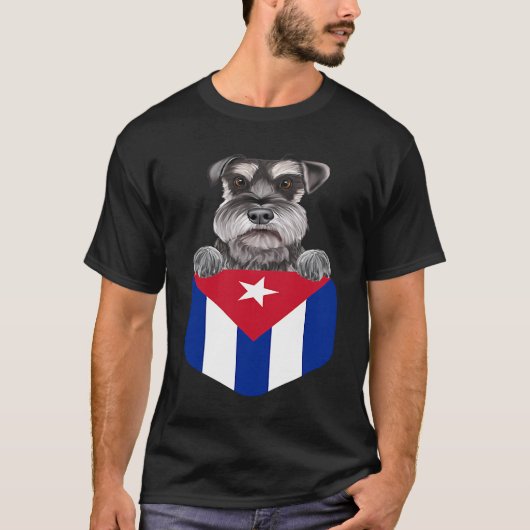 T-shirt Cuba Flag Miniature Schnauzer Dog In Pocket (Devant)