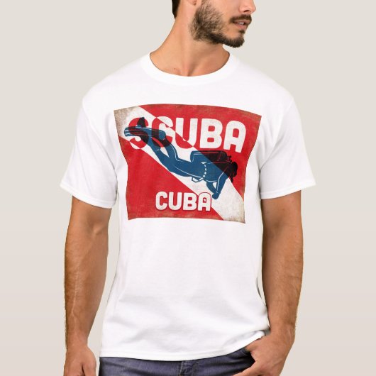 T-shirt Cuba Scuba Diver - Blue Retro (Devant)