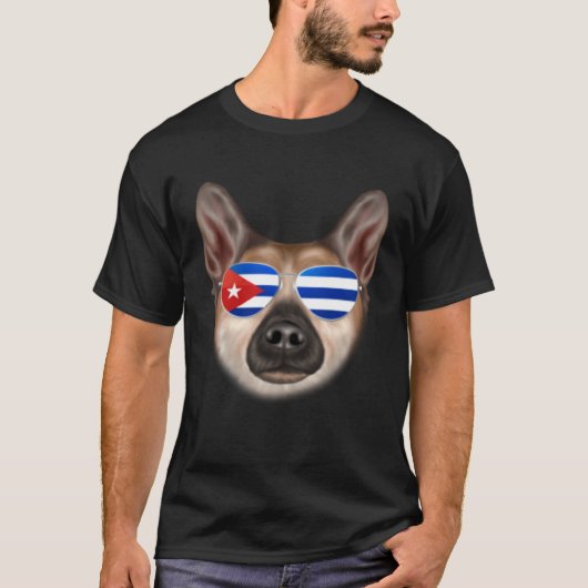 T-shirt Cuban Flag Norwegian Buhund Dog Cuba Pocket (Devant)